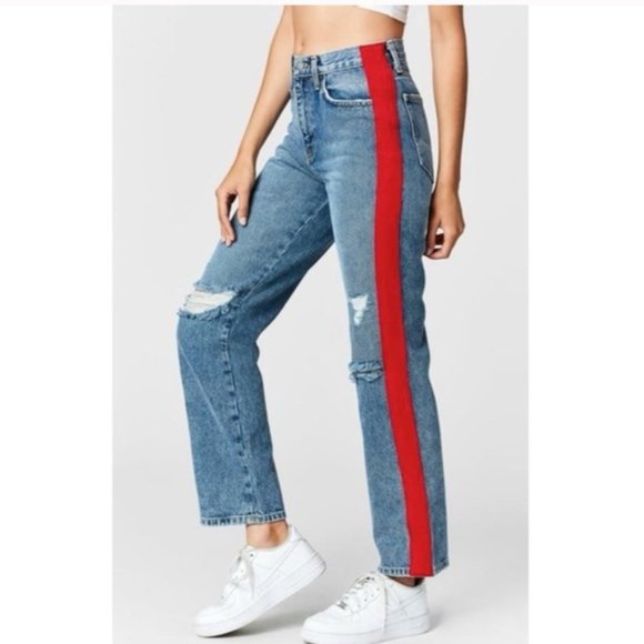 Carmar Los Angeles Ursula Taylor High Rise Red Twill Trim Straight Jeans 25 - Picture 1 of 13